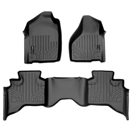 Smartliner SA0126-B0048 Custom Fit 2 Row Floor Mats Liner Set for 2012-2022 RAM 1500 - Quad Cab, Black SA0126/B0048